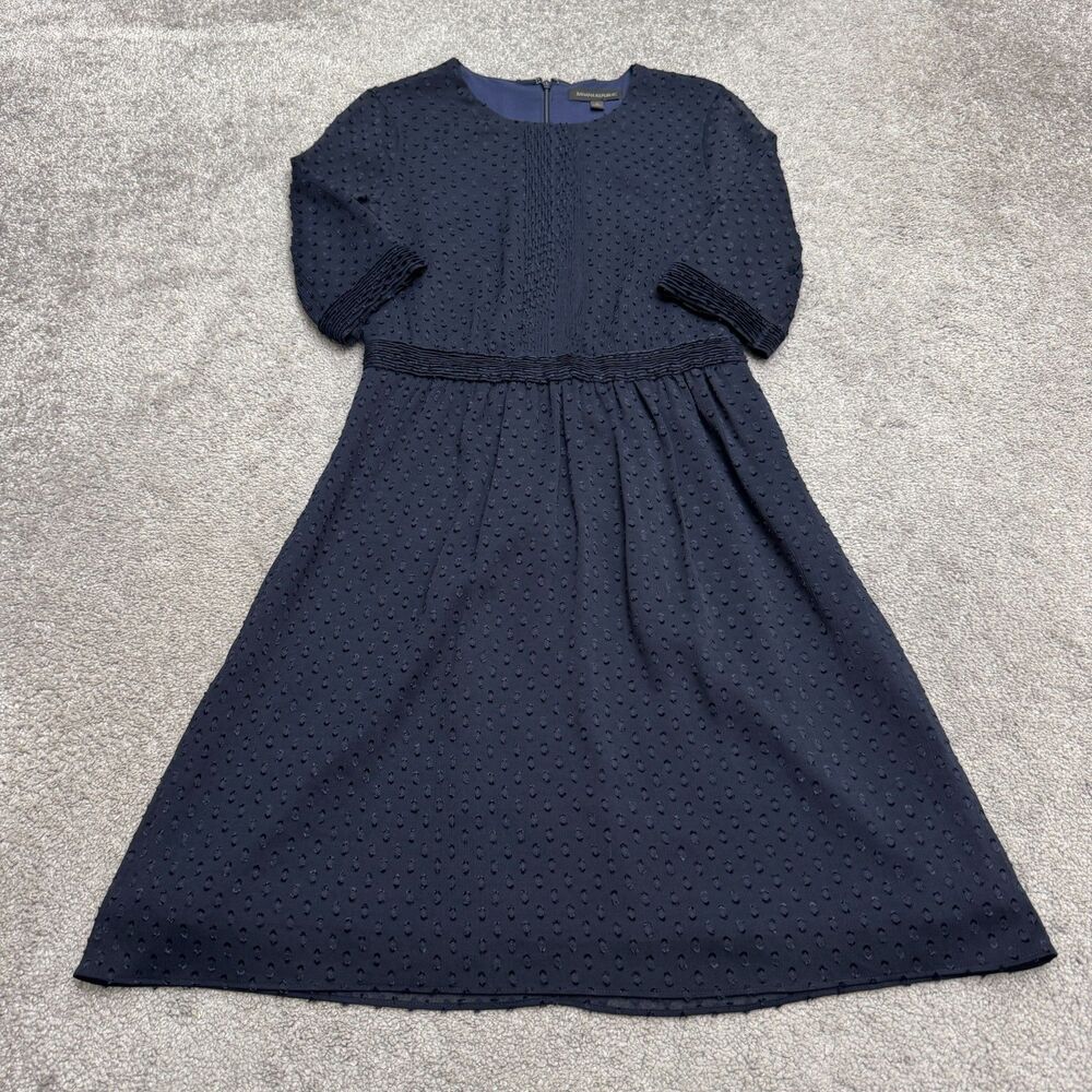 Banana Republic Clip Dot 3/4 Flutter Sleeve A-Line Dress Womens 0 Navy Blue